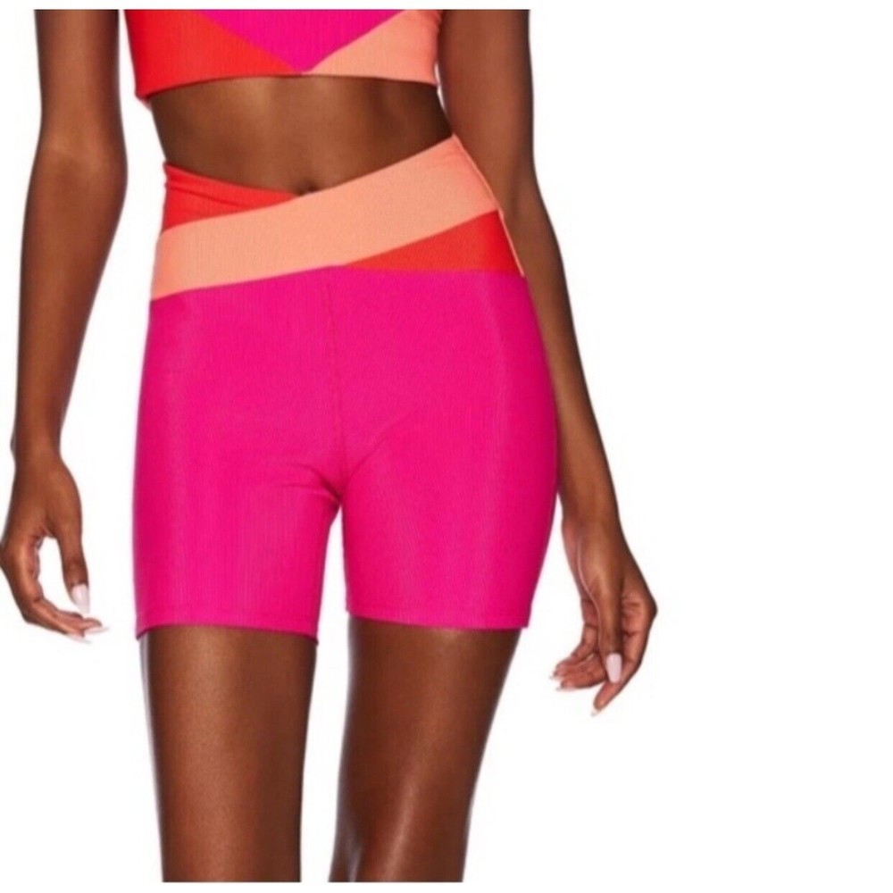 Beach Riot Pink and Coral High-Waist Bike Shorts